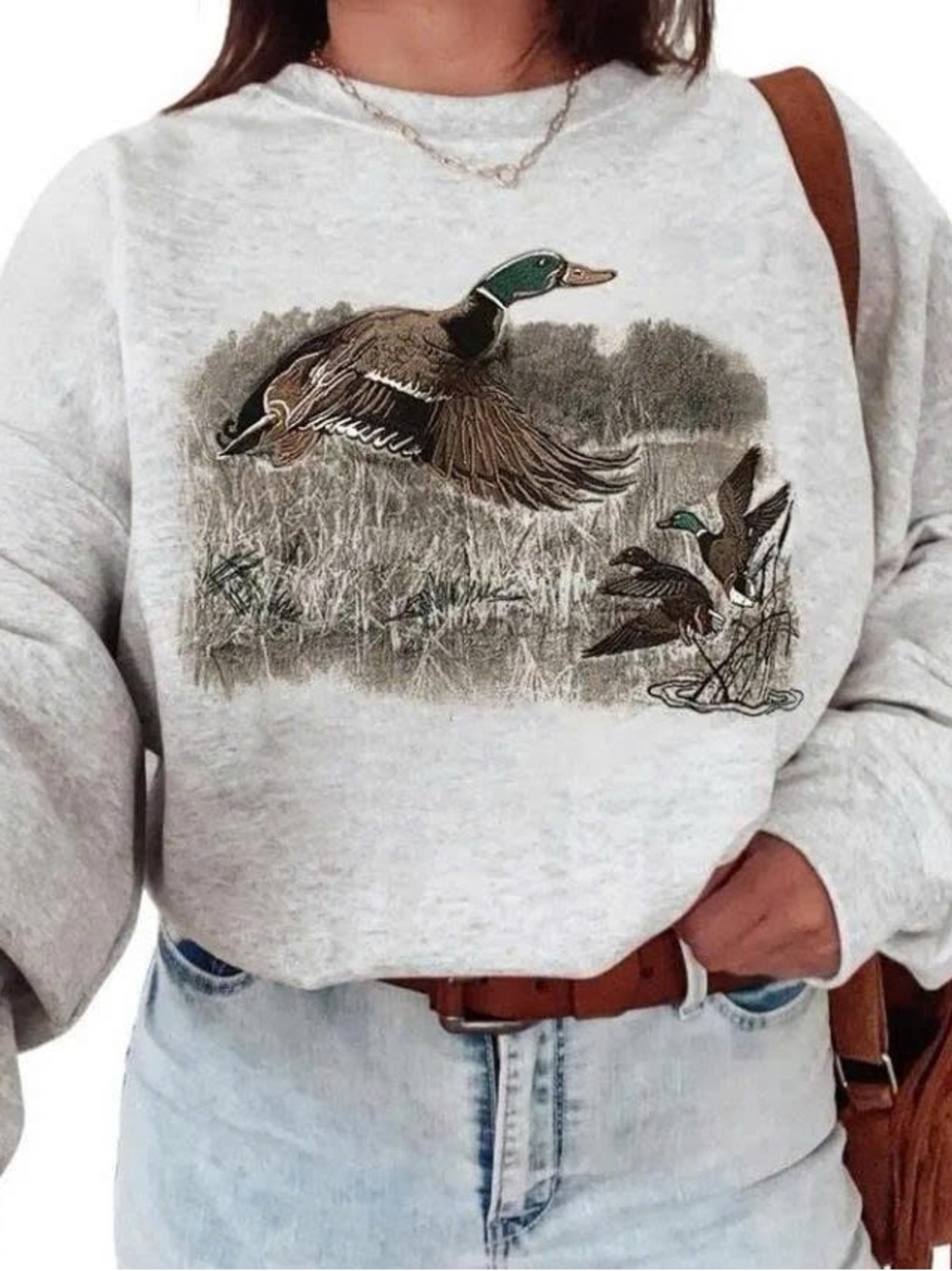 Gray Duck Graphic Crewneck Sweater